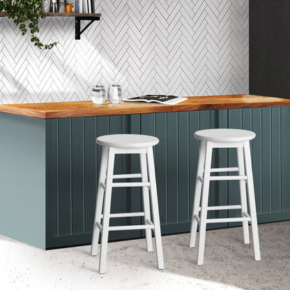 Two Bar Stools Round Chairs Wooden White-Home Living Store-Furniture > Chairs > Table & Bar Stools