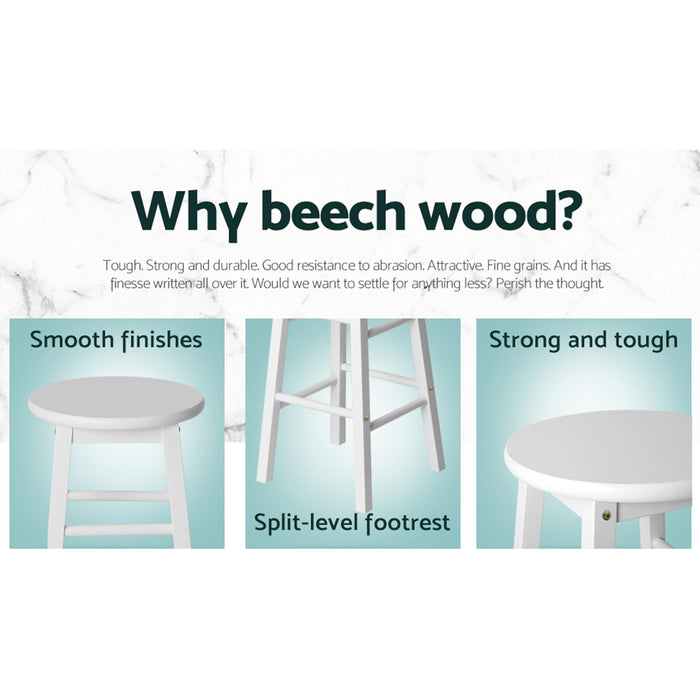 Two Bar Stools Round Chairs Wooden White-Home Living Store-