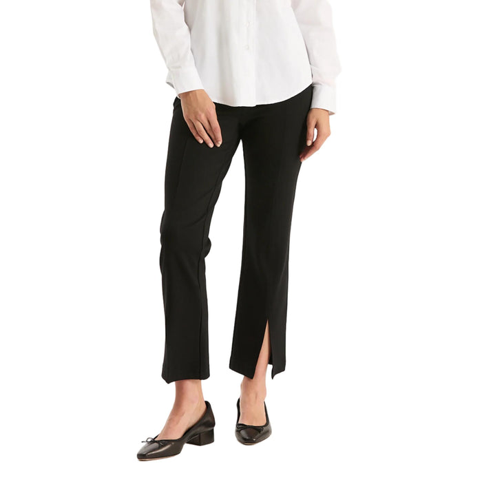 Tyler Boe black high-waisted ponte pants featuring a slim leg silhouette and a modern front slit hem.