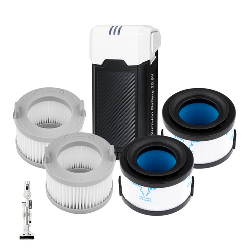 Replacement bundle for CVC-A1410W vacuum: includes one lithium-ion battery, two pre-filters, and two HEPA filters. (CVCSP-A1412MUS)