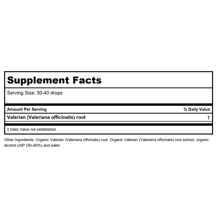 Valerian Root Extract - Organic [1 Fluid Ounce] Gaia Herbs - Supplement Facts panel
