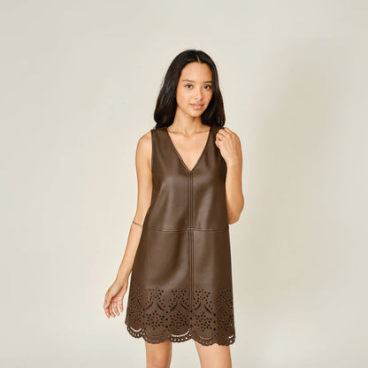 Vegan Leather Embroidered Mini Dress