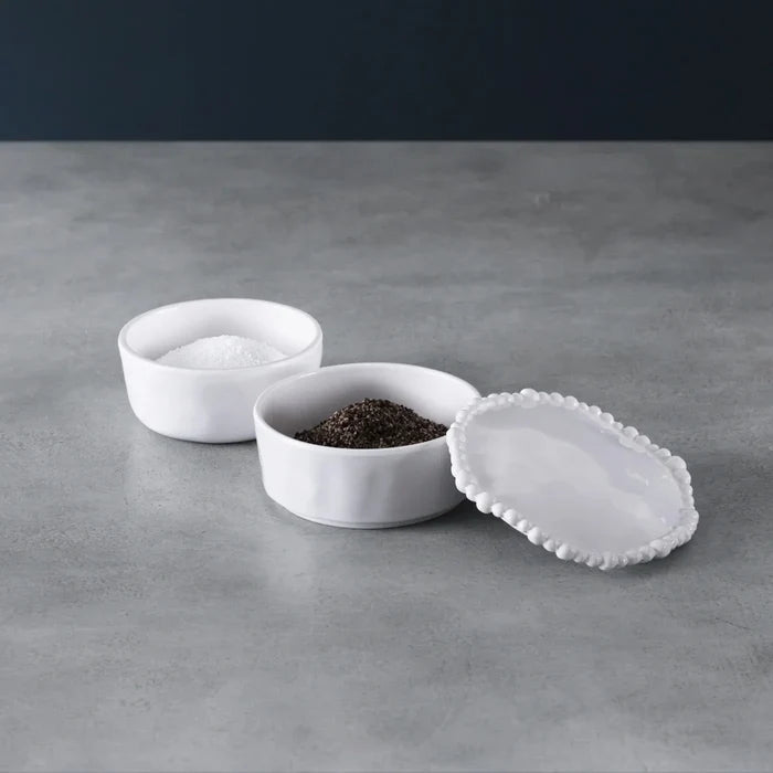 VIDA Alegria Stackable Salt-Pepper Cellar with Lid (White).
