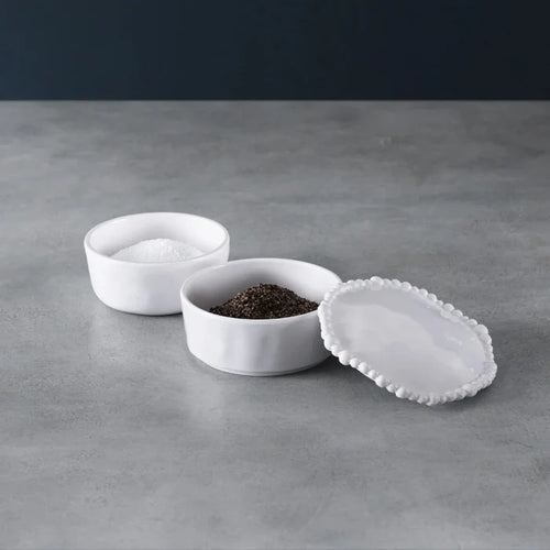 VIDA Alegria Stackable Salt-Pepper Cellar with Lid (White).