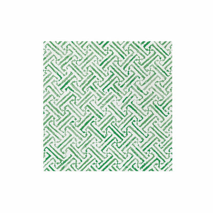 Vietri Papersoft dinner napkin with a green and white geometric lattice pattern on soft, linen-like spunlace material.