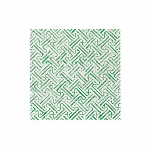 Vietri Papersoft dinner napkin with a green and white geometric lattice pattern on soft, linen-like spunlace material.