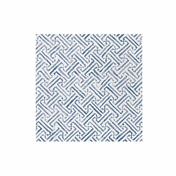 Vietri Papersoft dinner napkin in blue and white with a geometric pattern and elegant fringe edge, 16-inch square spunlace.
