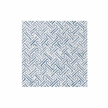 Vietri Papersoft dinner napkin in blue and white with a geometric pattern and elegant fringe edge, 16-inch square spunlace.