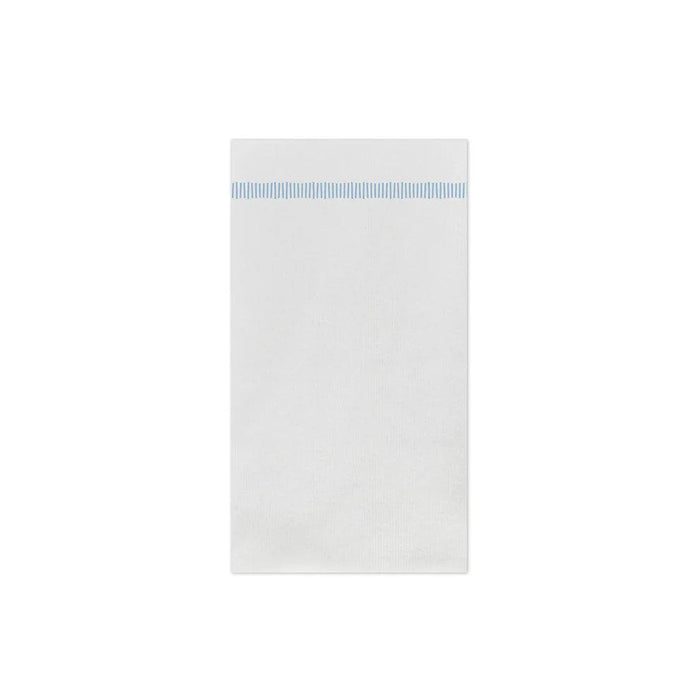 White Vietri Papersoft guest towel with blue fringe detail, made from soft, absorbent spunlace material.