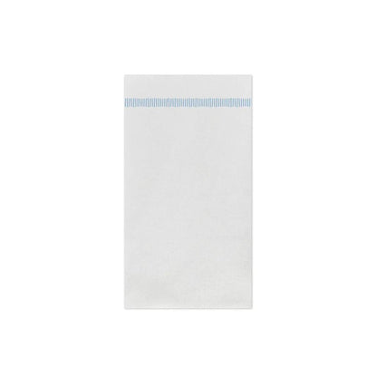 White Vietri Papersoft guest towel with blue fringe detail, made from soft, absorbent spunlace material.