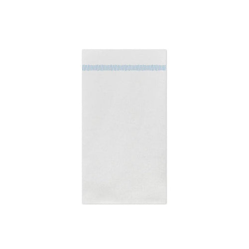 White Vietri Papersoft guest towel with blue fringe detail, made from soft, absorbent spunlace material.