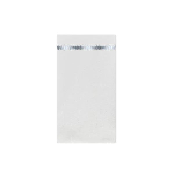 White Vietri Papersoft guest towel with a blue striped border and delicate fringe detail, made from soft spunlace.
