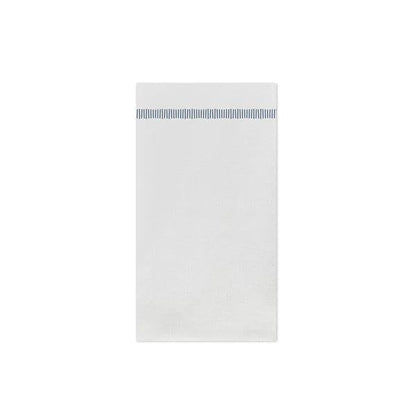 White Vietri Papersoft guest towel with a blue striped border and delicate fringe detail, made from soft spunlace.