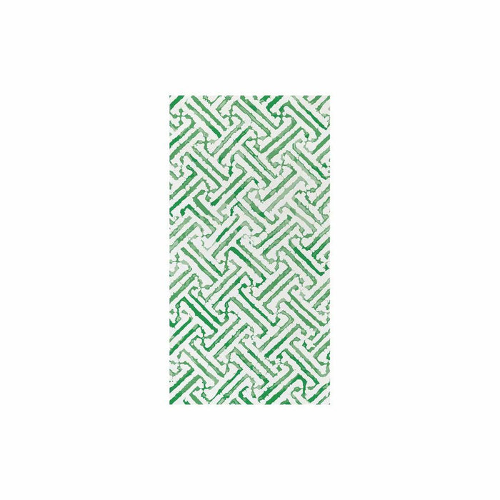 Vietri Papersoft guest towel with a green and white geometric lattice pattern on soft, linen-like spunlace material.