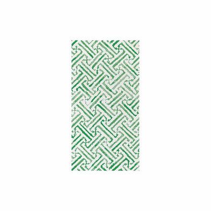 Vietri Papersoft guest towel with a green and white geometric lattice pattern on soft, linen-like spunlace material.