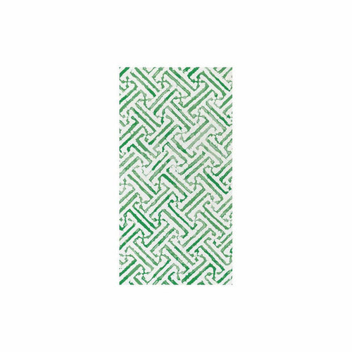 Vietri Papersoft guest towel with a green and white geometric lattice pattern on soft, linen-like spunlace material.