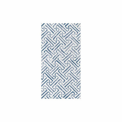 Vietri Papersoft guest towel with a blue and white geometric lattice pattern, made from soft, absorbent spunlace material.