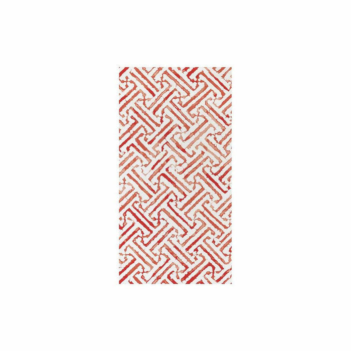Vietri Papersoft guest towel with a red and white geometric lattice pattern on soft, absorbent spunlace material.