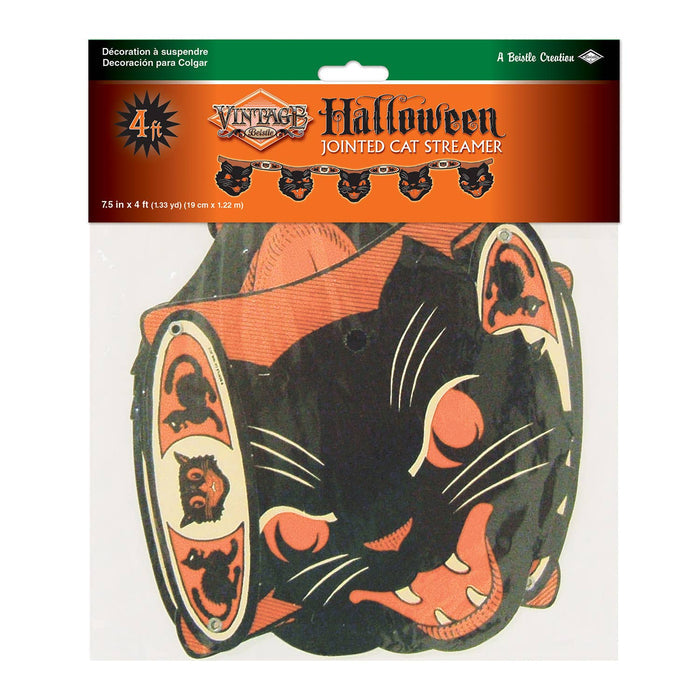 Vintage Halloween Jointed Cat Garland. 7½" x 4'