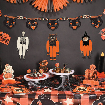 Vintage Halloween Jointed Cat Garland. 7½" x 4'