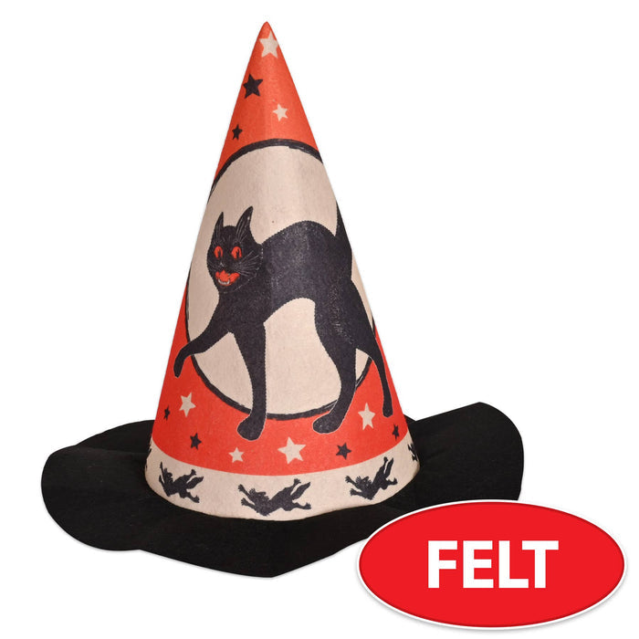 Vintage Halloween Scratch Cat Felt Witch Hat