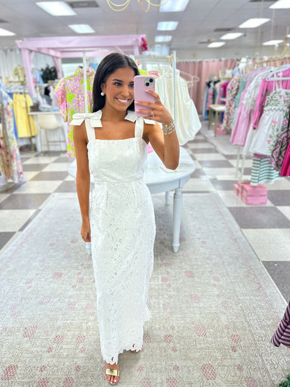 White Magnolia Lace Midi Dress