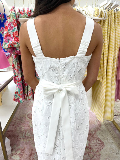 White Magnolia Lace Midi Dress