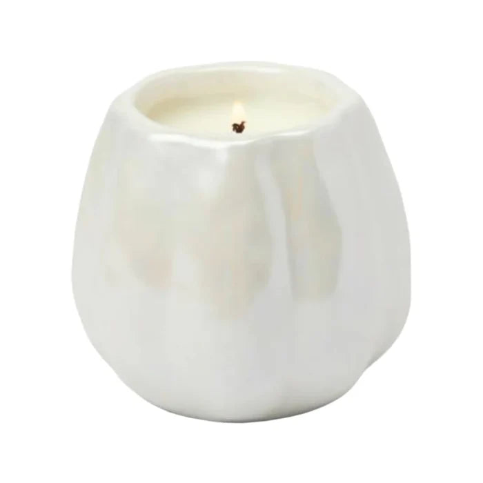 White Metallic Pumpkin Candle - Flaming Pumpkin