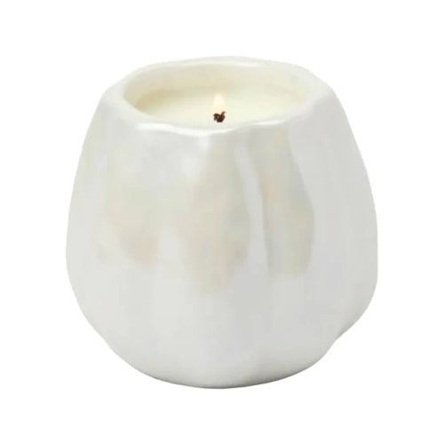 White Metallic Pumpkin Candle - Flaming Pumpkin