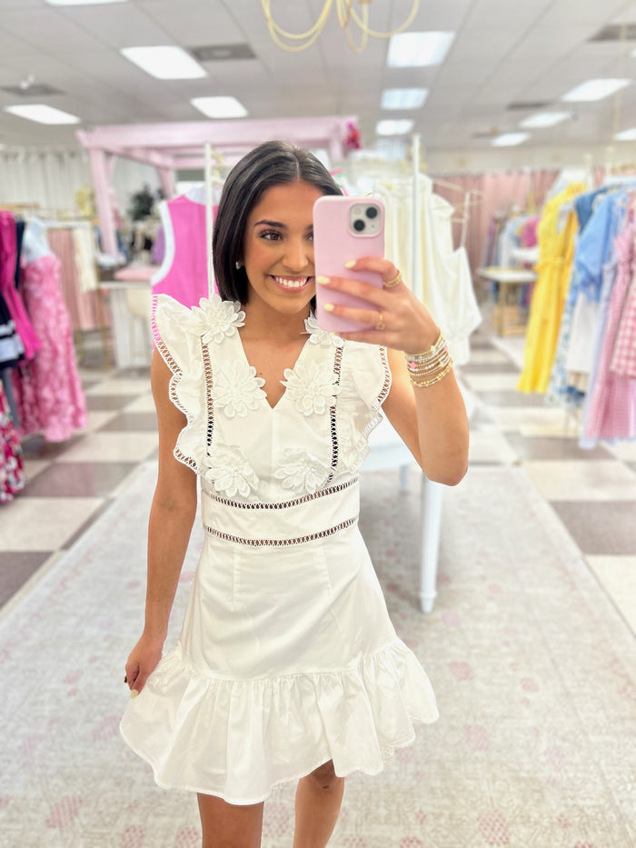 White Petals & Ruffles Mini Dress
