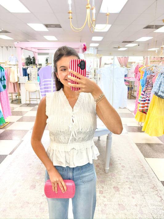 White Smocked Peplum Top