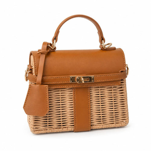 Celine Wicker Handbag-Women's Accessories-Camel-Kevin's Fine Outdoor Gear & Apparel