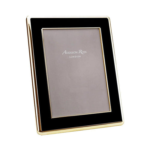 30mm black enamel photo frame with a curved gold edge, designed for 5x7 inch portraits or landscapes.