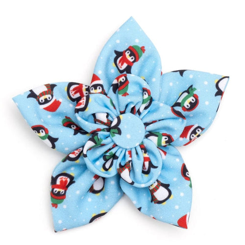 The Worthy Dog Bow Ties SM Winter Penguins Christmas Holiday Blue Flower Pet Collar Attachment - 2 Sizes