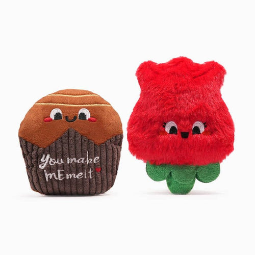Hugsmart Products Inc Dog Toys Woof Love Chocolate & Rose Plush Squeak Dog Toy Set - 2 Pc