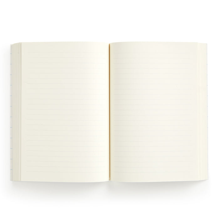 The World of Mushrooms Premium A5 Notebook by Olga Akbarova features blank, cream pages—ideal for notes or sketching mushroom illustrations—shown open from above on a white background.