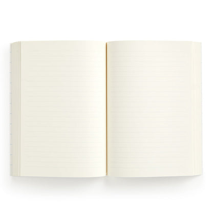The World of Mushrooms Premium A5 Notebook by Olga Akbarova features blank, cream pages—ideal for notes or sketching mushroom illustrations—shown open from above on a white background.