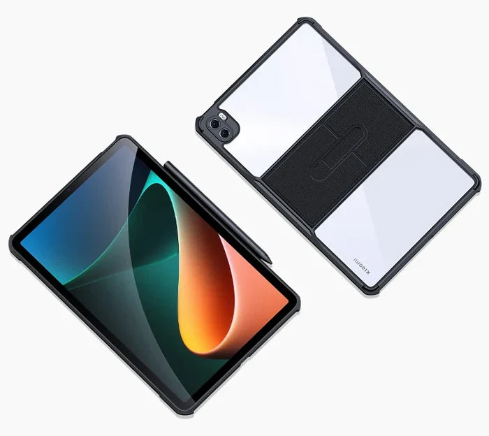 Tablet with stylus and protective case.
