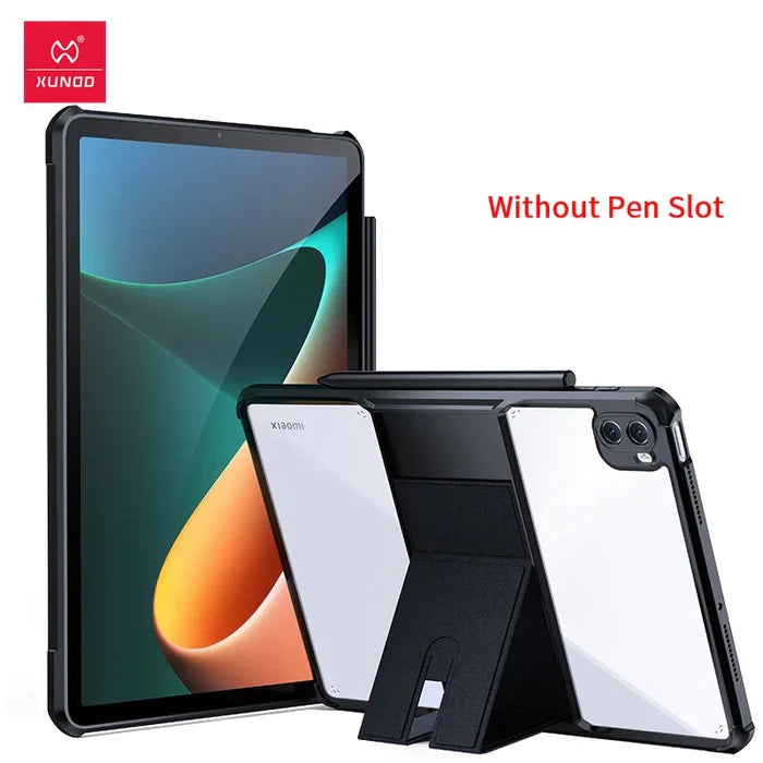 Tablet with protective case and stand.