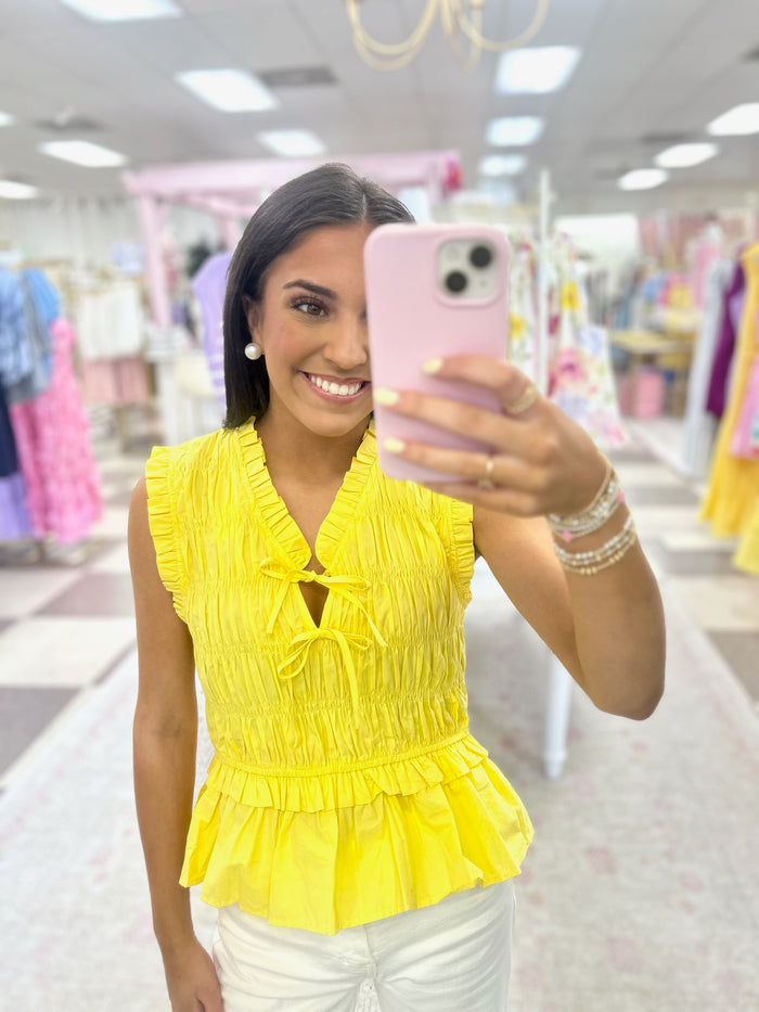 Yellow Smocked Peplum Top