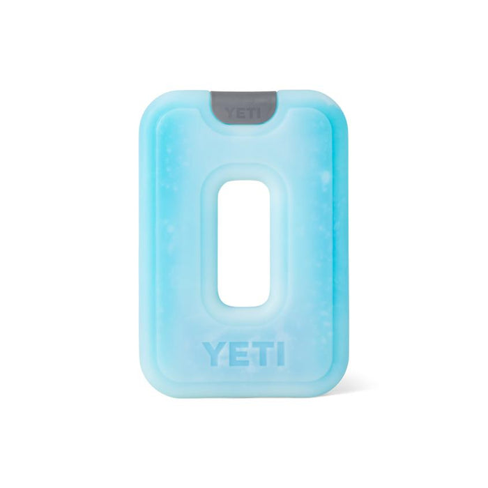 Light blue, rectangular YETI Ice Sheet with a center cutout and grey YETI branding for cooler ice retention.