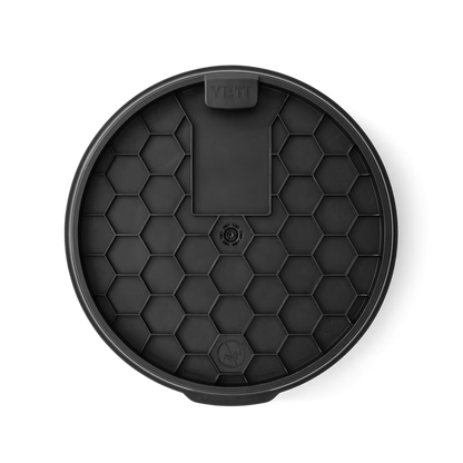 Black YETI LoadOut swivel seat accessory with a durable hexagonal pattern and center rotation mechanism.